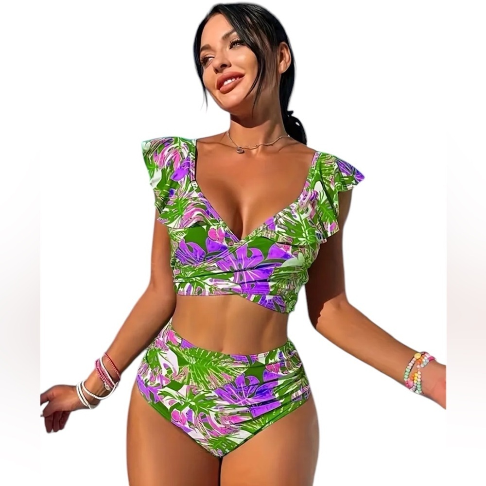 Floral Green and Purple Women's Swimsuit